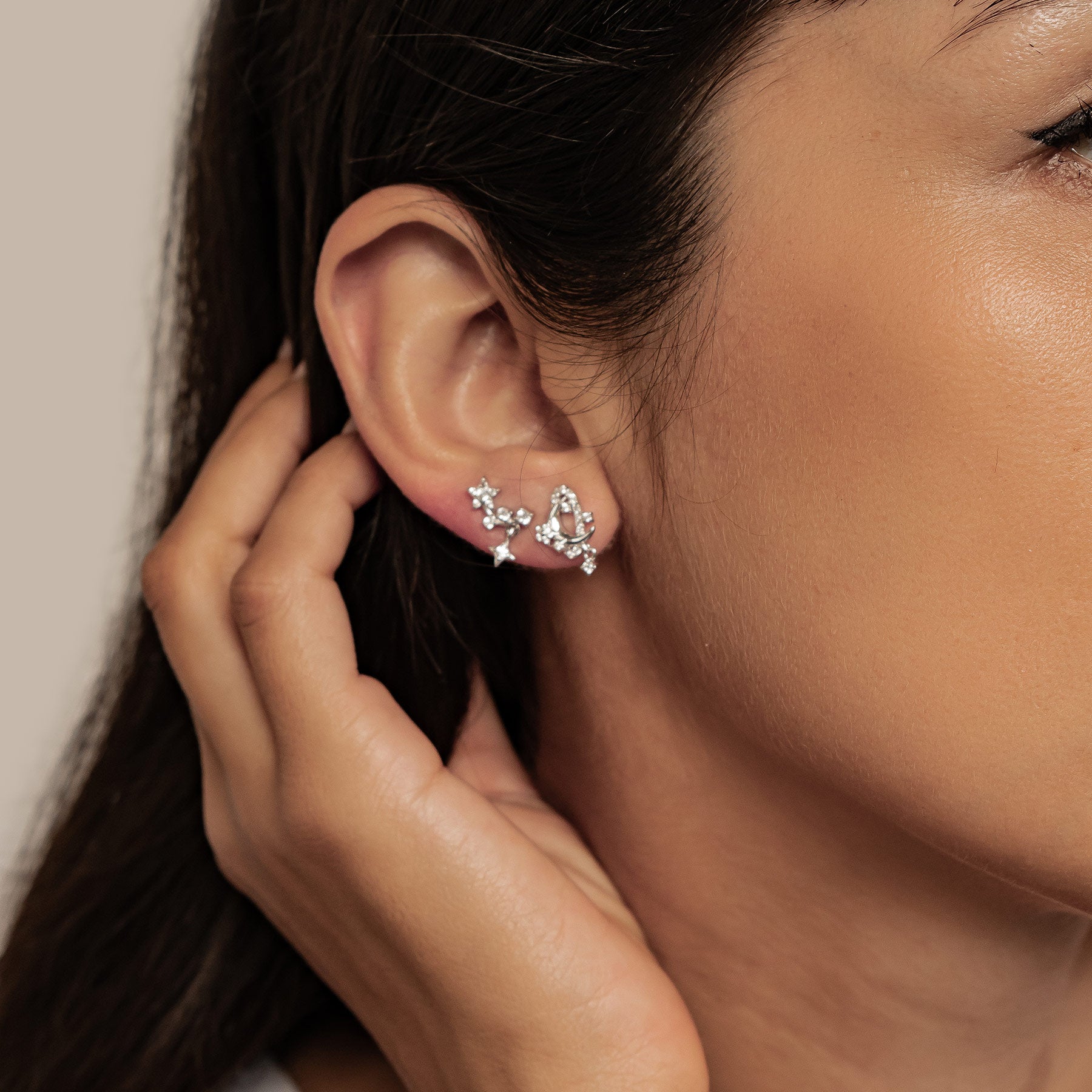 Sparkling Moon & Star Earring Set Sterling Silver